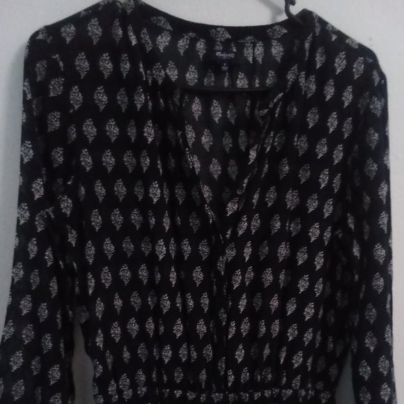 Madewell Getaway Romper Cotton Black Boho Printed Button Front Tie Waist S - Picture 9 of 9